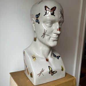 Entomology Phrenology Head Bust Statue Embellished with Insects and Butts